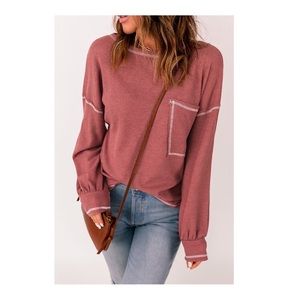 Contrast Stitching Waffle Knit Top
